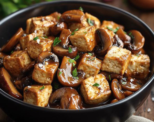 Poêlée de Champignons et Tofu Mariné