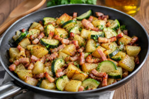 Poêlée de Pommes de Terre Courgettes et Lardons Légère